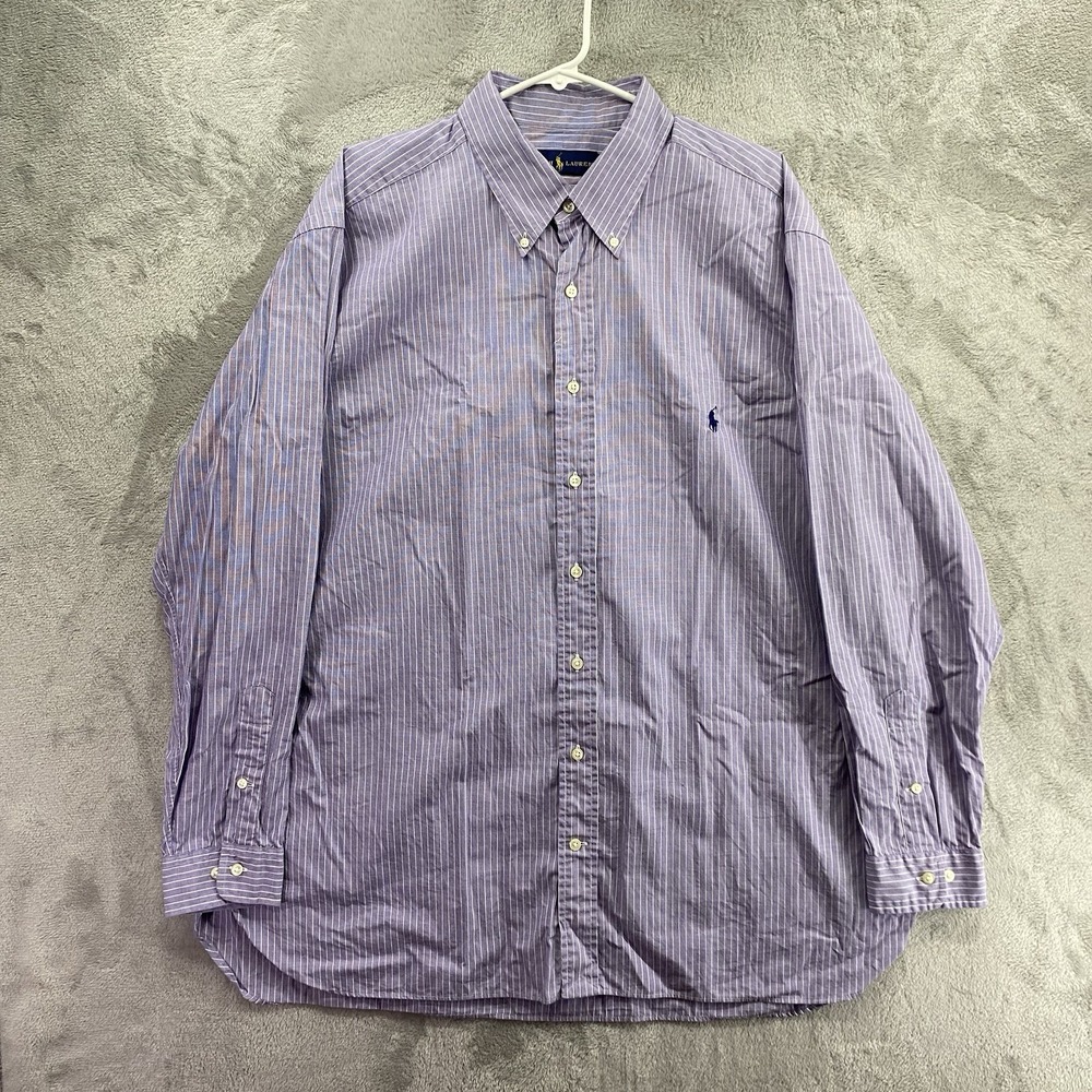 Polo Ralph Lauren Men's Dress Shirt Big Fit Purple Striped Size 17.5 34/35